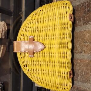 J Crew Woven Rattan Butter Yellow Clutch Spring Easter Summer Vacation Cruise
